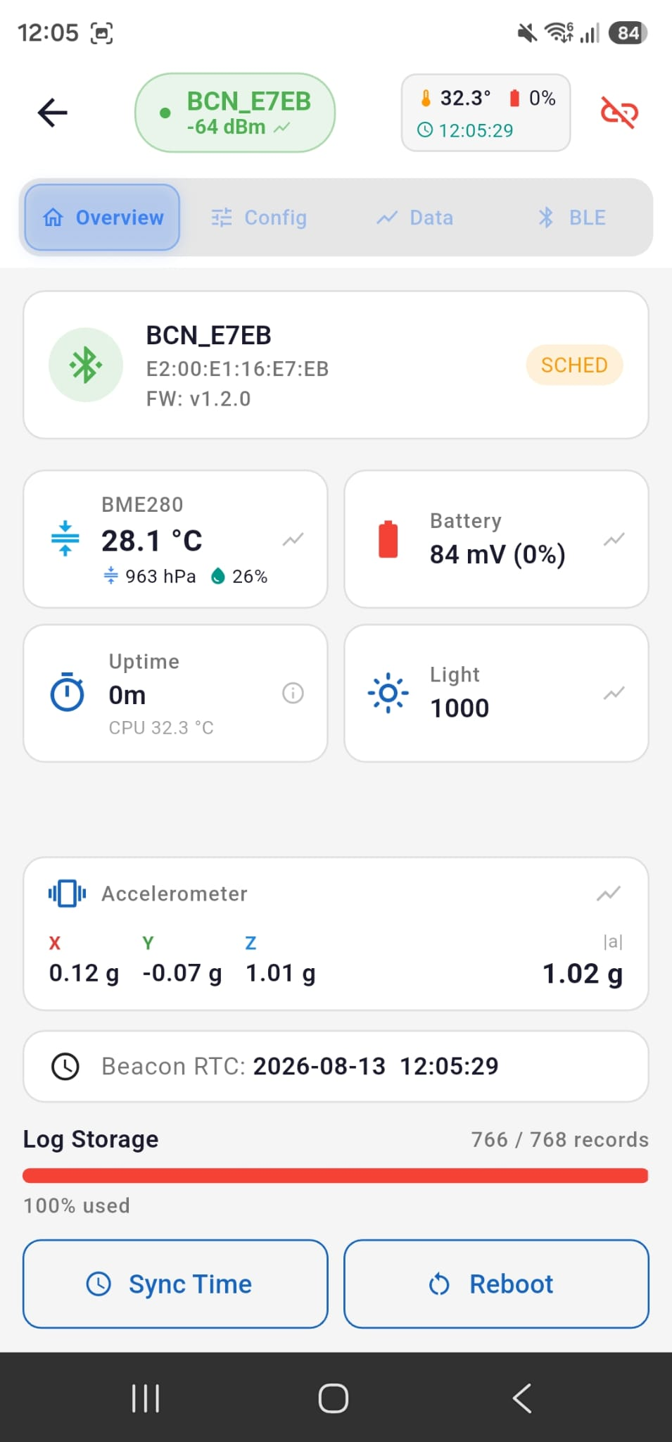 Beacon Manager Android app — live overview